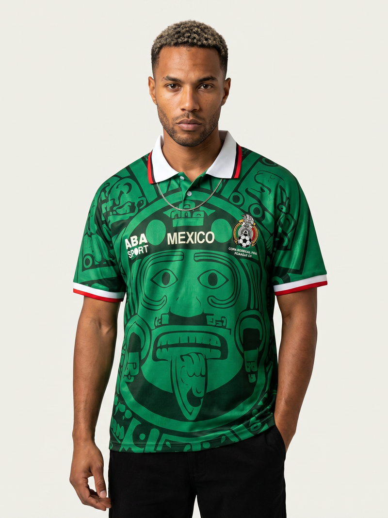 Mexico 1998 Home Retro — Aztec Sun Stone at France 98 - Image 1
