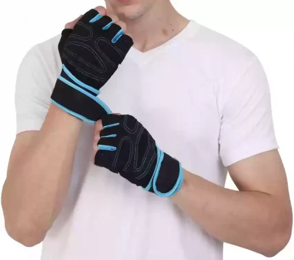 Gym Gloves for Exercise & Weightlifting with Built in Wrist Wraps in Black color.